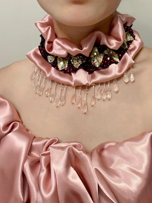 Dusty Rose Soft Harley Quinn Choker Necklace